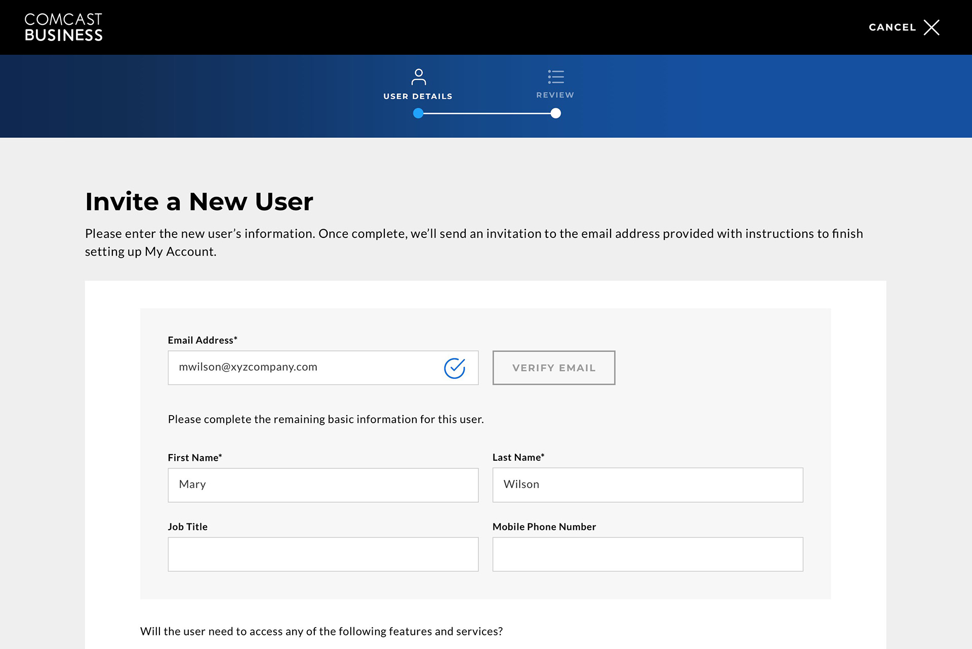 Comcast: User Details Slide 1