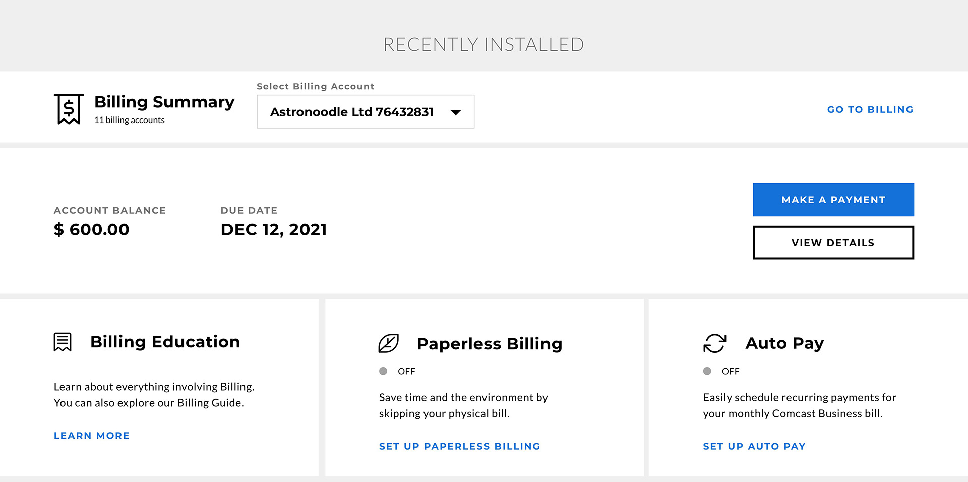 Comcast Hub: Billing Component Frame 2