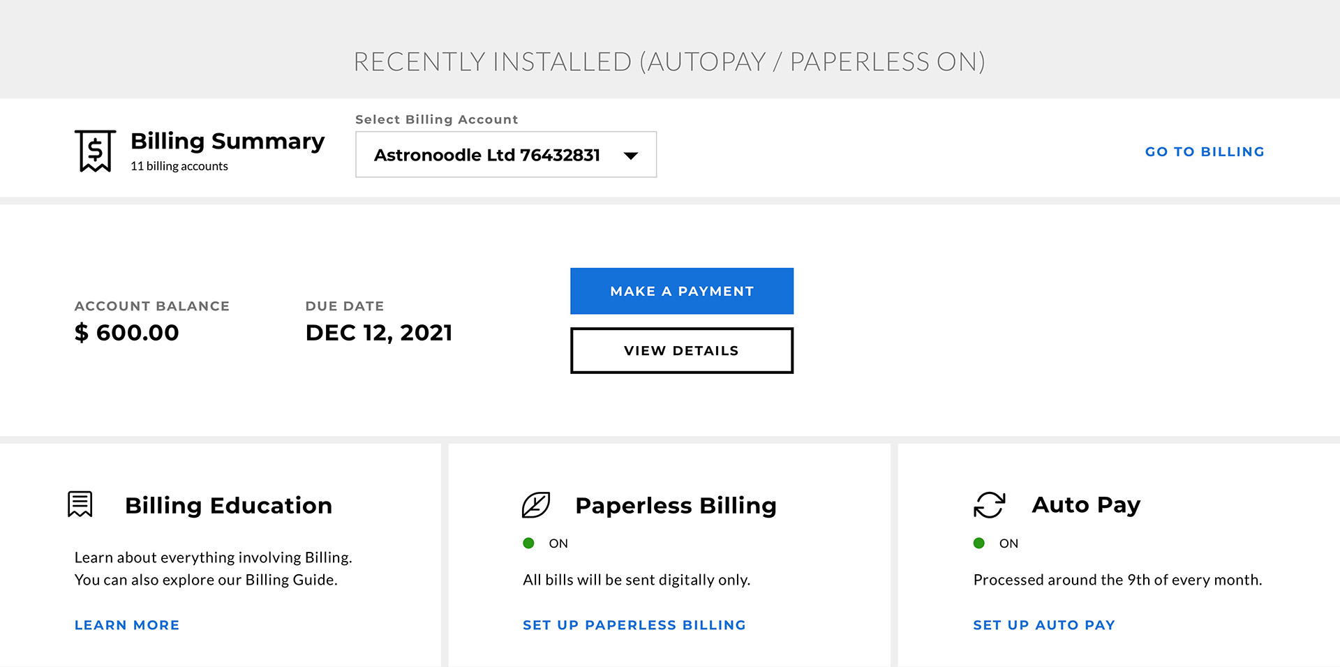 Comcast Hub: Billing Component Frame 3