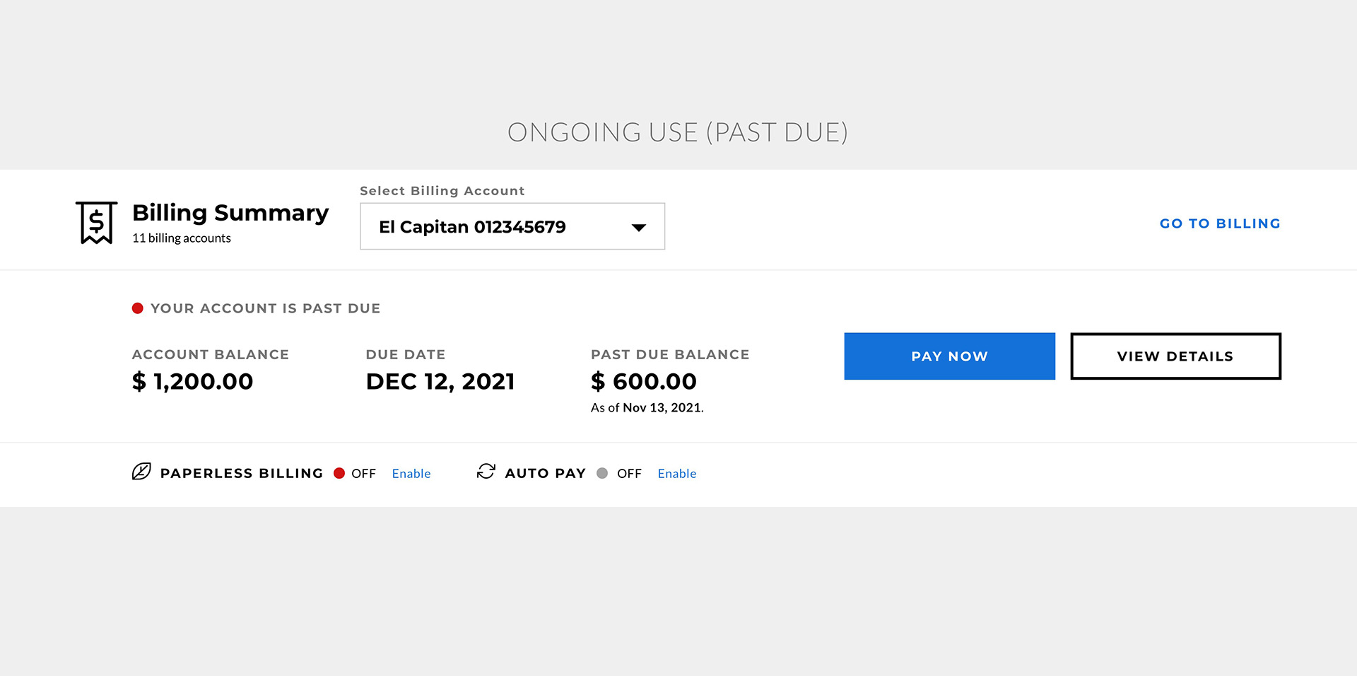 Comcast Hub: Billing Component Frame 5