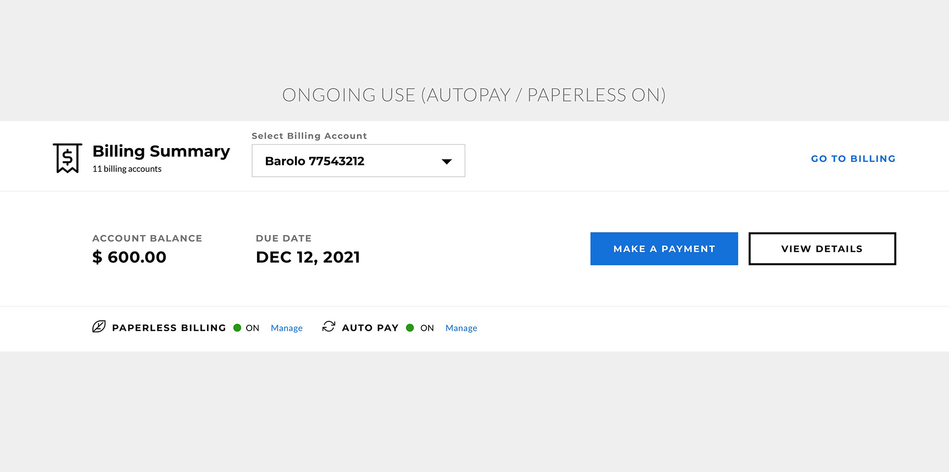 Comcast Hub: Billing Component Frame 6