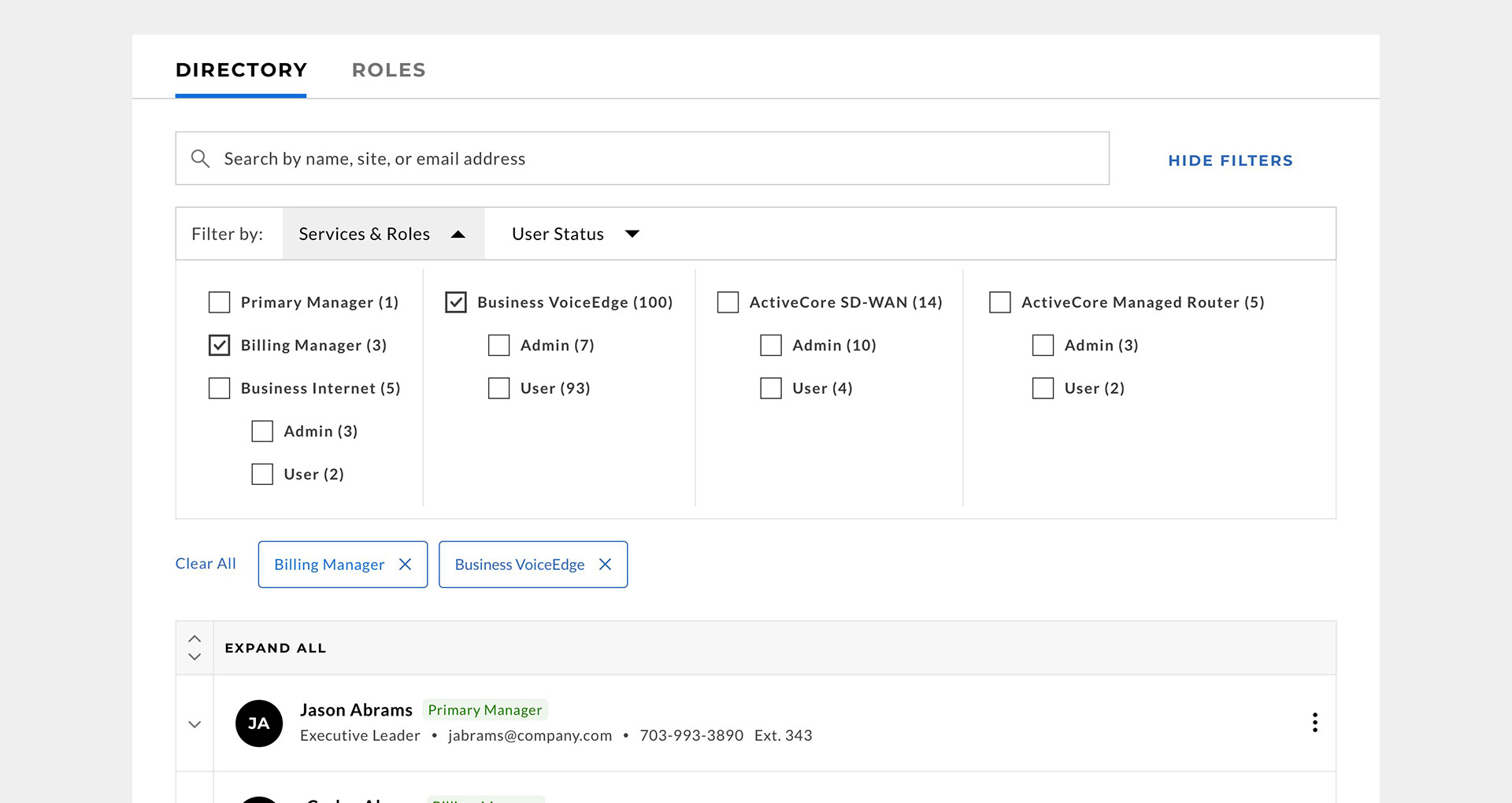 User Management: Filters Slide 1