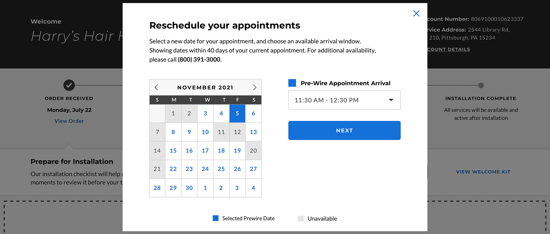 Comcast Hub: Reschedule Appointment Frame 1