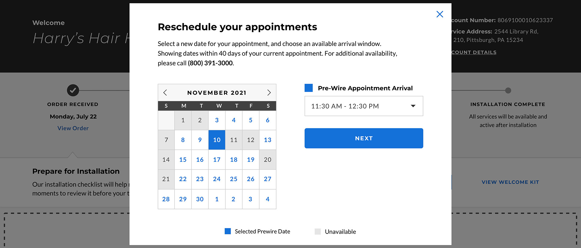 Comcast Hub: Reschedule Appointment Frame 2