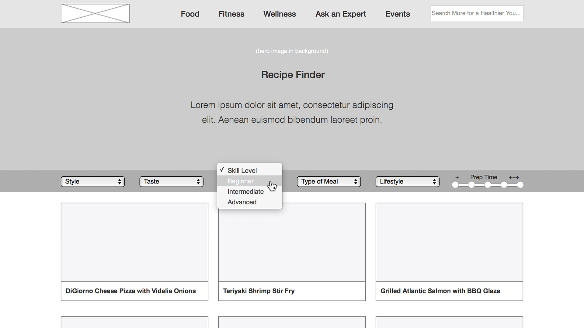 Meijer: Recipe Finder Wireframe